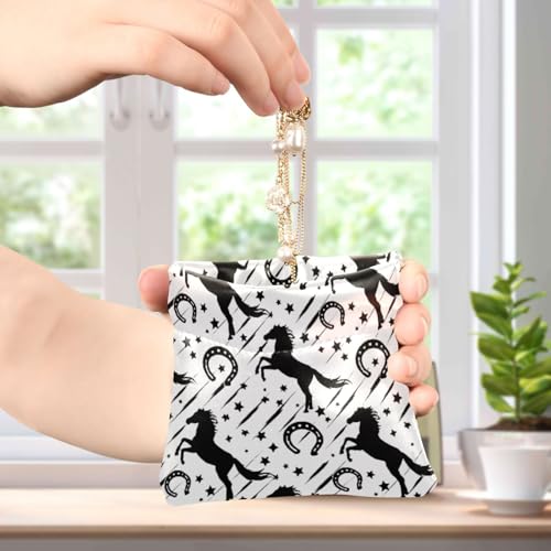 Black Horses Silhouettes Coin Purse Leather Pouch Change Purse, Squeeze Coin Pouch for Cards, Keys & Lipsticks, Unisex4