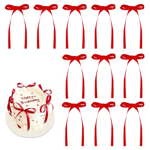 30 Stück Tortendeko Schleifen Rot, Knoten Bänder Schleife Torte Dekorationen Kuchendekoration für Geburtstag Valentinstag Hochzeit
