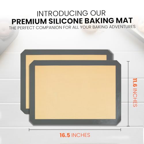 Image of Silicone Baking Mat - 2 Pack Reusable Silicone Baking Sheet Liner for Oven - Half Sheet Nonstick Mat 16.5 inchx11.6 inch for Bread, Dough, Macaron, Cookie Cooking Liners for Kitchen Counter Bakery Supplies