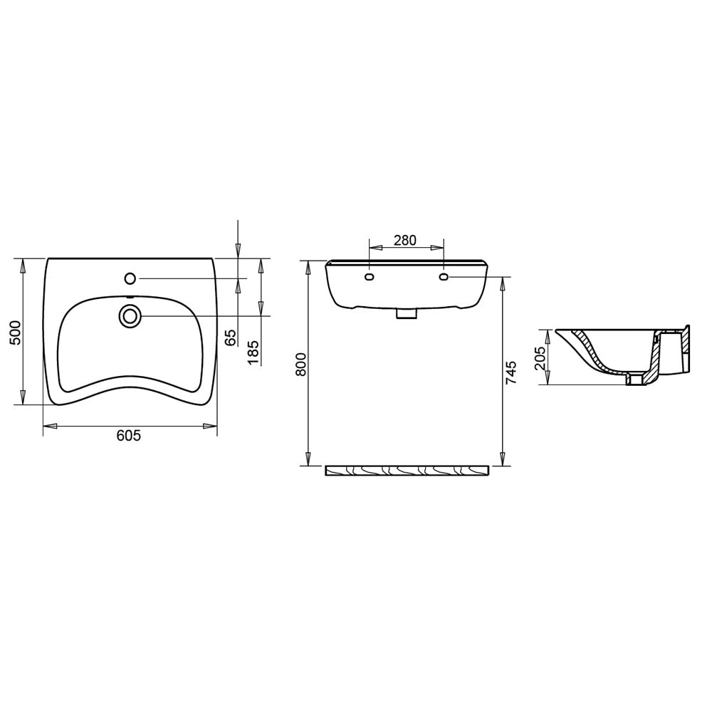 Belvit Lavabo de 60 cm accesible para sillas de ruedas, cerámica sanitaria con orificio para grifo y rebosadero, montaje en pared, dimensiones 20,5 x 60,5 x 50 cm, color blanco, para baño apropiado