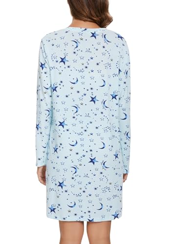 Image of Kabento 2 Pack Long Sleeve Nightgowns for Women Soft Cotton Night Gowns Sleepwear V Neck Nightshirts