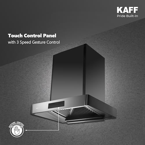 Image of KAFF XPRO 60 cm Filterless Auto Clean Kitchen Chimney | 1400 m /hr Suction | Motion Sensor & Touch Control | Black Glass | Low Noise | 7 Years Warranty on Motor