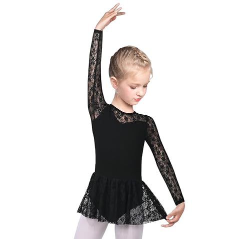 Sunny Fashion Girls Dress Basic Leotard Lace Long Sleeve Ballet Dance Gymnastic4
