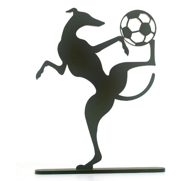 Whippet/Greyhound Silhouette Ornaments, various designs including Whippet on a motorbike, Whippet playing football and racing whippets. Gift for whippet lover (Footballer)