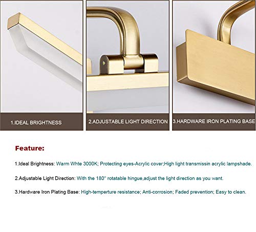 Susuo Adjustable Bathroom Vanity Light With Swivel Lamp Head,Long Shade Makeup Light Led Neutral Acrylic Wall Sconce Modern Led Vanity Lights For Mirror,Antique Brass Finish #TOP2