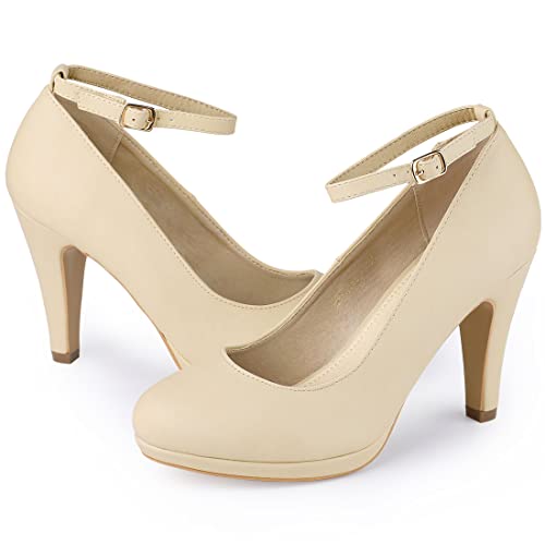 Allegra K Escarpins à Bout Rond et Talon Aiguille pour Femmes Beige 38