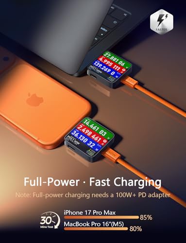 Image of LISEN USB C to USB C Cable, 240W C to C Cable Fast Charging [3.3 FT, 2 Pack] Type C Charger Fast Charging USBC to USBC Cable for iPhone 17 16 15 Pro Max iPad MacBook, Orange