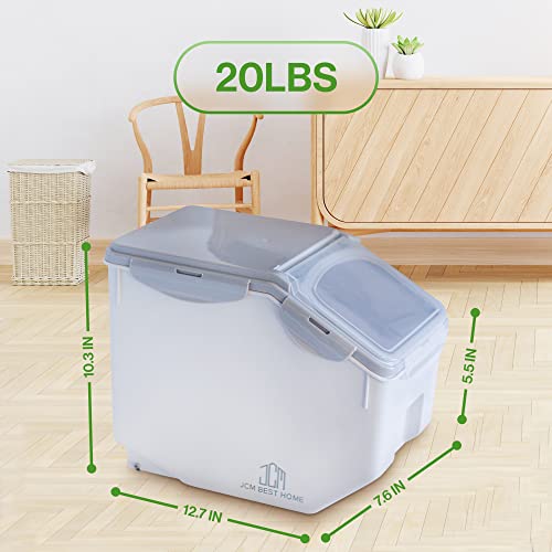 Rice Storage Container Plastic Sealed Bin Wheels Supplies Treats Cereal Grain Sugar Flour With Scoop Airtight Lids Bulk Built In Desiccant Slot Kitchen Pantry Cereal Dispenser Set Of 2, 20Lbs. #TOP5