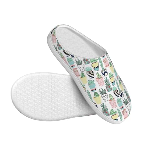 Cute Cacti in Pots Full Print Flannel Slippers，Soft Warm Upper, Anti-Slip TPR Sole, for Casual Use3