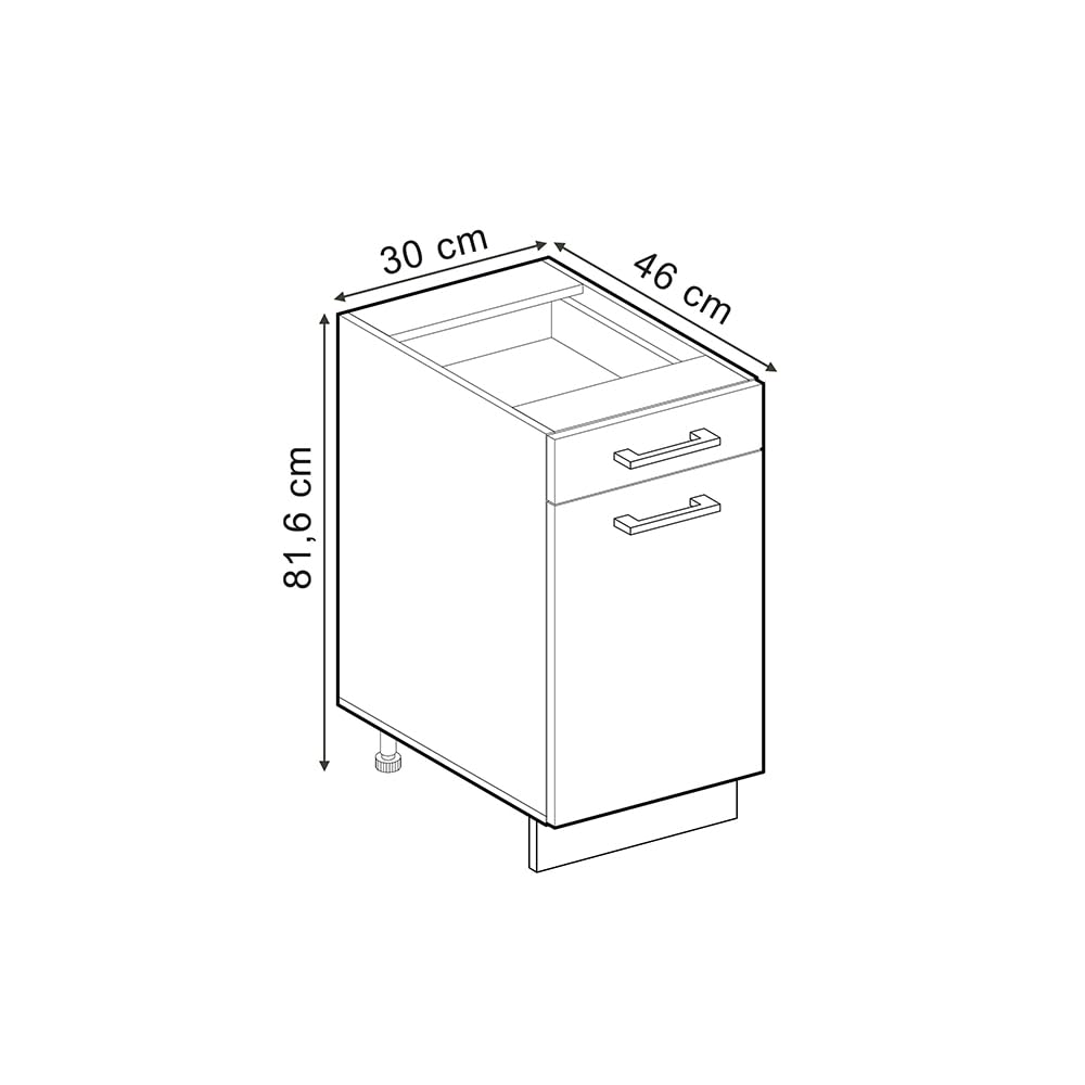 Vicco Mobiletto base per cucina R-Line, Antracite lucido, 30 cm senza piano di lavoro, per la libera combinazione all'interno di sistemi cucina modulari