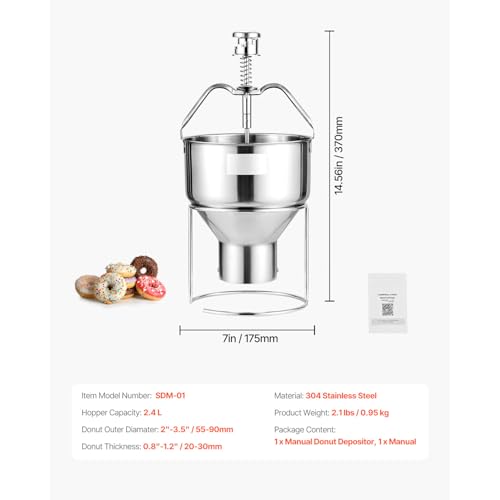 Happybuy Donut Depositor, Large Capacity Manual Donuts Dropper, 304 Stainless Steel Commercial Batter Dispenser, 6 Thickness Adjustment Doughnut Hopper with Stand, Ideal for Restaurant
