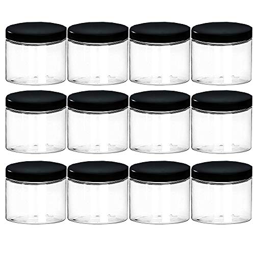Empty Clear Wide Size Plastic Jars with Lids and Labels (12 Pack,18.9 Ounce) - Refillable Round Slime Storage Containers - Great for Slime Kit and Glue Putty Making - Food-Grade BPA Free