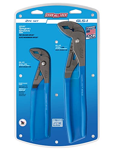 Channellock Gl10 Griplock 1-3/4-Inch Jaw Capacity 9-1/2-Inch Utility Tongue And Groove Plier, Blue, 2 Piece Set, 9.5", 12.5" #TOP1