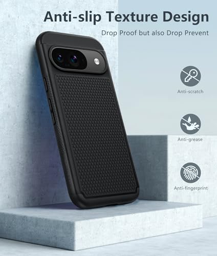 Image of FNTCASE for Google Pixel 9 Case: Pixel 9 Pro Dual Layer Protective Cell Phone Cover with Non Slip Textured Back - Shockproof Rugged Military Protection Bumper Tough, Black