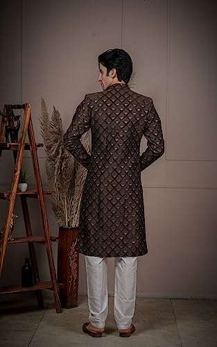 Image of Amzira Men's Soft Cotton Indo Western Kurta Pyjama Set with Mandarin Collared Neck Long Sleeves Button Closure and Solid Pant