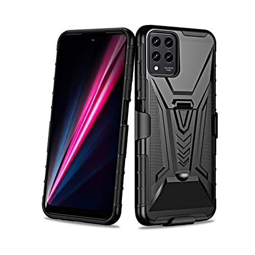 Customerfirst Case For T-Mobile Revvl 6 Pro 5G With Tempered Glass Screen Protector (Full Coverage), Belt Clip Holster With Built-In Kickstand, Heavy Duty Protective Phone Case (Black) #TOP1