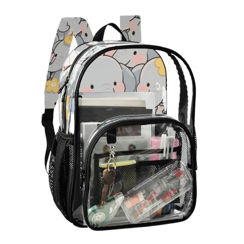 Cute Cartoon Elephant Grey Clear Backpack School Clear Bookbag For Teen Girls See Through Transparent PVC Backpack2