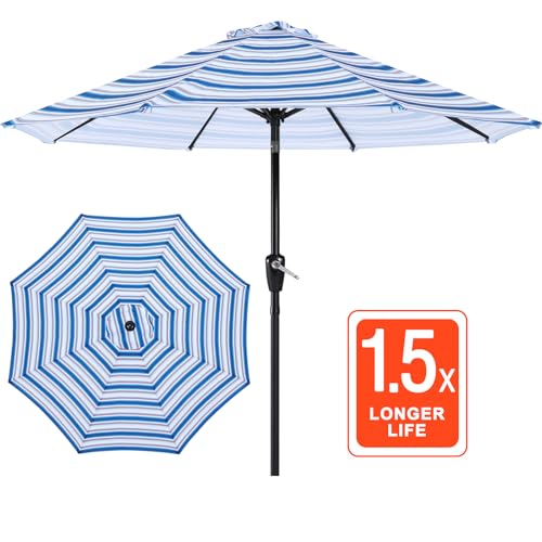 Image of ABCCANOPY 9FT Patio Umbrella Outdoor 8 Ribs Table Umbrella | Fade & UV Resistant Fabric,8 Fiberglass Ribs,Smooth Crank System,Navy Blue Stripes,Great for Patio,Backyard,Garden,Deck