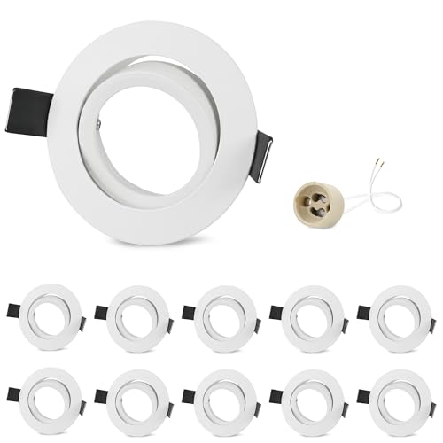 GeyouLux 10 x GU10 Adjustable Recessed Spotlights Aluminium White, Spotlights Mounting Frame with GU10 Socket