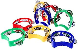 Olgaa 8 Pcs Tambourine for Kids, Plastic Handheld Half Moon Tambourines Percussion Jingles Musical Instrument, Hand Bell Musical Toys with 4 Bells for Adults, Toddler (4 Colors)