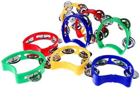 Olgaa 8 Pcs Tambourine for Kids, Plastic Handheld Half Moon Tambourines Percussion Jingles Musical Instrument, Hand Bell Musical Toys with 4 Bells for Adults, Toddler (4 Colors)