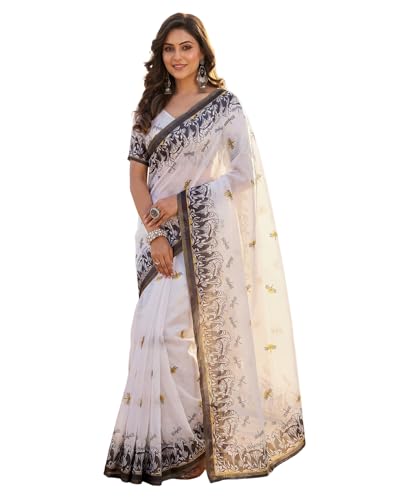 Image of SIRIL Women's Printed Cotton Linen One Minute Ready to Wear Saree With Unstitched Blouse Piece