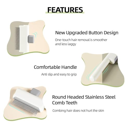 Image of Marchul 2 Pack Self-Cleaning Pet Grooming Comb Set, Cat & Dog Flea Brush with One-Click Release Button, Stainless Steel Round Teeth Comb for Removing Tangles, Loose Fur and Shed Hair, White