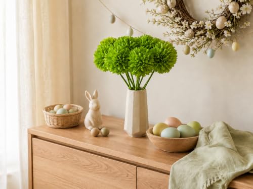 Image of Mandy's 12pcs Artificial Green Ball Chrysanthemum Flowers