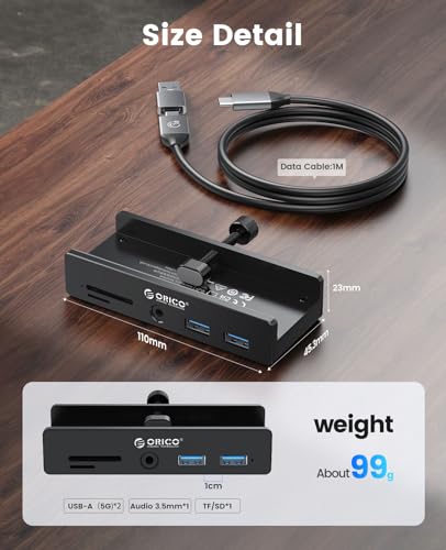 Hub USB 3.0, Hub USB a pinza con lettore di schede SD/TF, Splitter USB con 2 porte USB-A 3.0, audio da 3,5 mm, 5 Gbps, collegamento alimentazione 5V, per monitor, desktop - Hub USB - Immagine 6