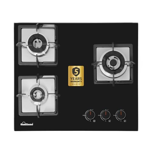 Sunflame 3 Burner Built-In & Countertop Flexi Hob 60 cm Wide | Flame Failure Device | 5-Year Glasstop Coverage by...
