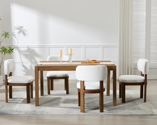 Wahson Beige Upholstered Dining Chairs Set of 4, Mid Century Modern Linen Dining Room Chairs with Hardwood Legs and Padded Back, Farmhouse Kitchen Chair Cozy Accent Chair