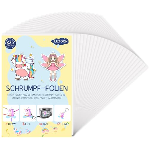 LUZOON 25 Láminas de Plástico Mágico A4 - Papel Encogible para Horno, Translúcido Transparencia Total, espesor 0,3 mm, tamaño 20 * 29 cm