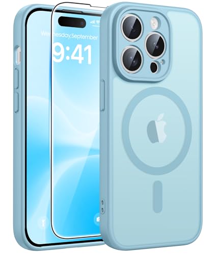 Image of FNTCASE for iPhone 14 Pro Max Case: [Compatible with Magsafe] Translucent Matte Cases with [Full Camera Protection] [Screen Protector] Military Grade Shockproof Protective Phone Cover - Teal