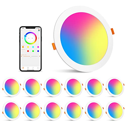 SikSog Smart Recessed Lighting 6 Inch Color Changing 16W LED Downlight, 1350 Lumen Recessed Ceiling Light, RGB & Cool White 5000K Dimmable by Bluetooth Control - 12 Pack SikSog Smart Recessed Lighting 6 Inch Color Changing 16W LED Downlight, 1350 Lumen Recessed Ceiling Light, RGB & Cool White 5000K Dimmable by Bluetooth Control - 12 Pack