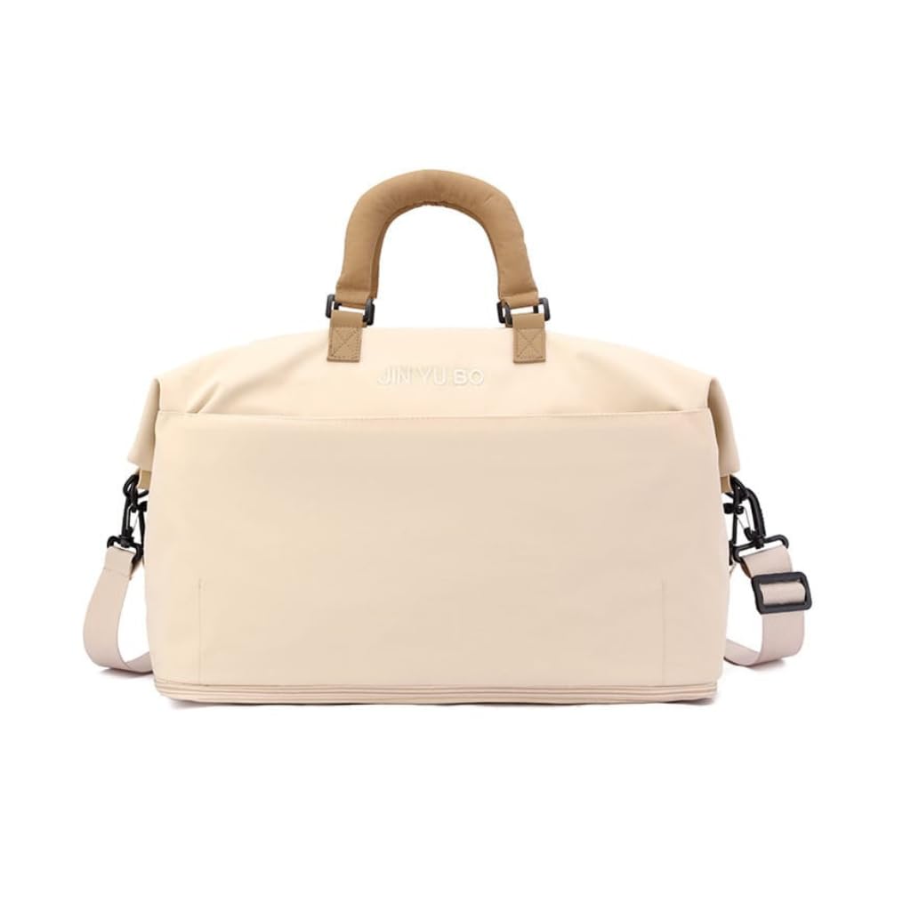 voyista jin yu bo expandable solid travel bag featuring contrasting dual-tone handles. large capacity, waterproof design with smart storage. perfect gym & weekender bag. (warm cashmere)