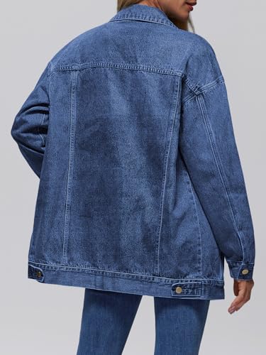 Image of AUTOMET Women's Oversized Jeans Jacket, Classic Button Down Denim Jacket with Chest Pockets, Loose Fit Boyfriend Style Coat