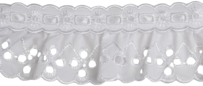 Generic 2.5"" Ruffled Eyelet White Beaded Gathered Fabric Trim - 12 Yards