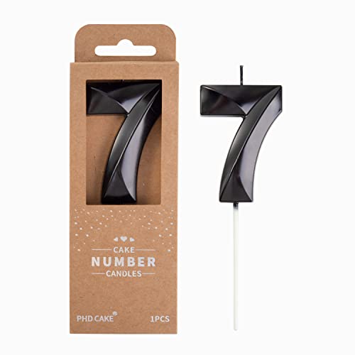 PHD CAKE 2.76 Inch Diamond Black 7 Number Birthday Candles, Black Number Candles, Cake Number Candles, Party Celebration