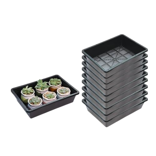 BeGrit 育苗ポット 苗トレー 10セット32x23cm育苗トレイ育苗箱 苗床 トレイ稚苗用苗箱 プラスチックプラントトレイ ガーデン苗スターターキット 多肉植物輸送ポット盆栽トレーニングポット家庭園芸(ブラック)