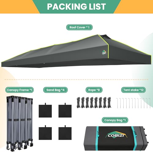 Image of COBIZI 10x30 Pop Up Canopy Tent, Wedding Party Tent Without Sidewall One Push Setup Glow, 3 Adjustable Height Air Vent Waterproof UPF50+, Wheeled Bag, 4 Sandbag, 8 Stake, Ropesfo Commercial, Outdoor