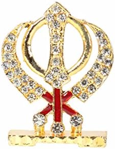 28226 Gold Plated Black Waheguru Khanda God Idol for Car Dashboard (Golden)