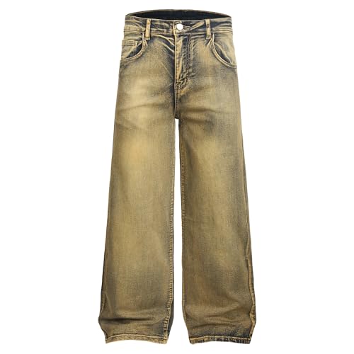 Image of QIMYUM Men's Wide-Leg Baggy Flex Jeans Relaxed Loose Fit Long Denim Pants