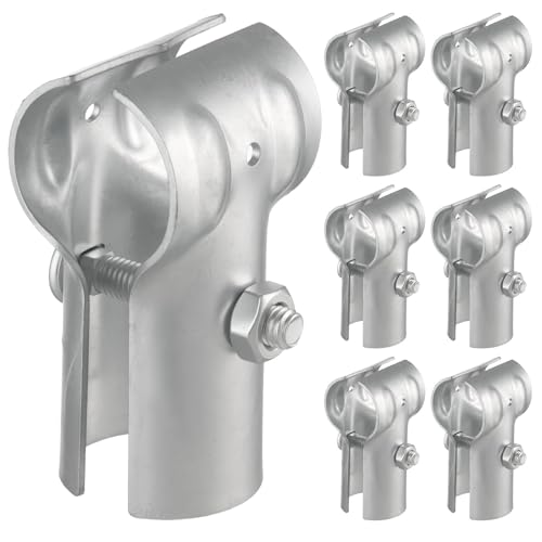Alffun 6 Pcs End Rail Clamps 1-3/8 Pipe Chain Link Fence Galvanized Steel T Clamps Chain Link Fence Parts for Fences handrails Dog Kennels Bolts and Nuts Included