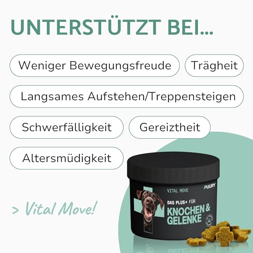PUURY® Gelenk-Komplex für Hunde | Unterstützt Knochen & Gelenke | Leckerer als Gelenktabletten | Mit Grünlippmuschel, Kollagen, Kurkuma, Glucosamin, Lachsöl | 90 Leckerlis (270g), 3 Monatsvorrat