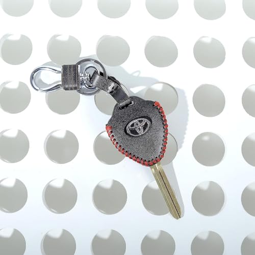 Image of Leather Smart Car Key Cover Case with Metal Hook Keychain for Toyota Fortuner, Corola, Old Corola Altish (Black)