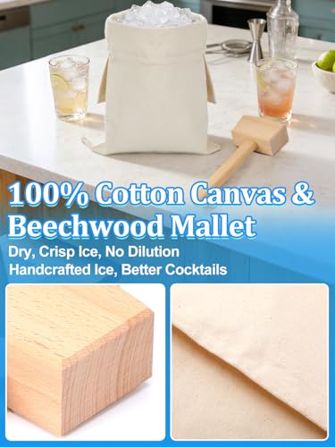 Image of 1 Set 16.5x8.7 inch Enlarged Canvas Lewis Bags with Wood Mallet, Ice Crusher