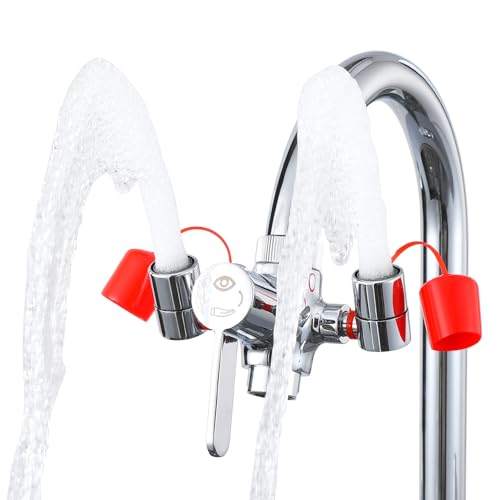 KroBer Faucet Mounted Eye Wash Station with Cover - Emergency Eye Wash Unit Eye Wash Kit for Lab, Factory, Industry Site, Office and Home, 5X Faucet Adapters - 1X Note Card-1X Warning Post