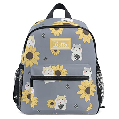 Emelivor Custom Sunflower Hamster Kids Toddler Backpack for Boys Girls Preschool Bookbag with Chest Strap Cute Personalized Backpack for Kindergarten Children Nursery Daycare