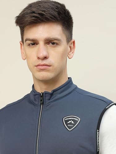 Image of TECHNOSPORT Men's Solid Slim Fit Sleeveless Fleece Regular Jacket