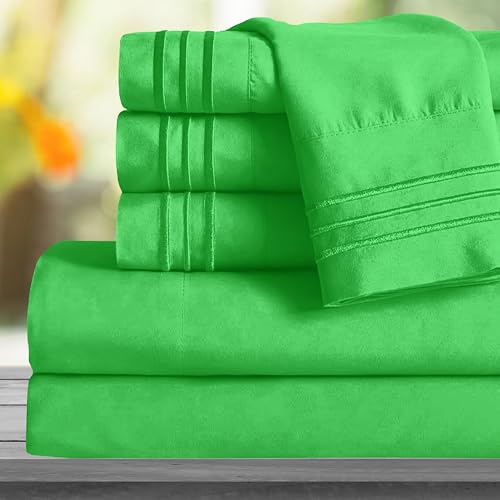 Image of Mocassi Cali King Sheet Set- Luxury Hotel 1800 Premier Bedding Sheets & Pillowcases- Ultra Soft Breathable & Cooling Bed Sheets- Deep Pocket - Wrinkle Resistant- 6 Piece Set - Cali King, Emerald Green